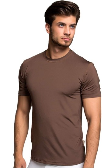 Thermoform Sıfır Yaka Kısa Kol Tişört - Kahverengi