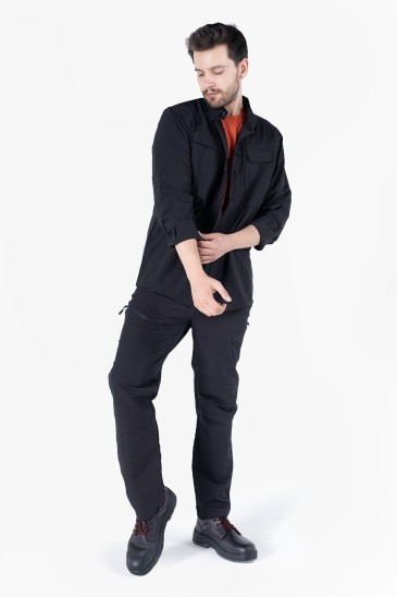 Ripstop Fileli Çift Cepli Gömlek - Siyah