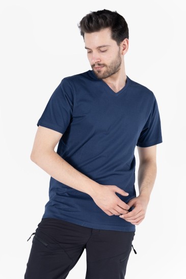 V Yaka T-Shirt - İndigo