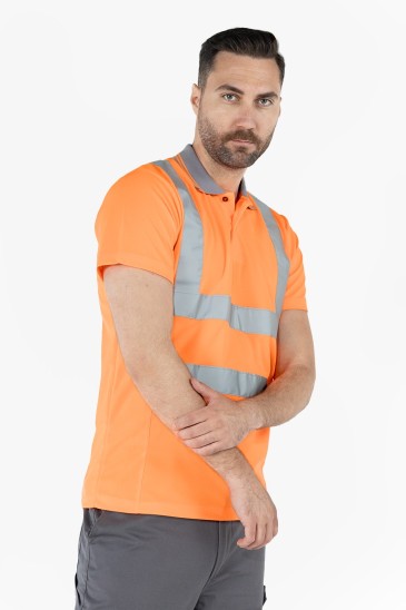 Polo Yaka Dry Touch Hi-Vis T-Shirt - Neon Turuncu