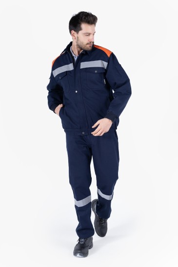 Çift Renkli Mont Pantolon İş Takımı - Lacivert - Turuncu