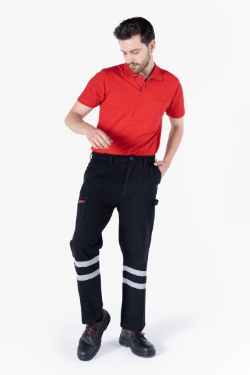 Asma Aparatlı Yıkamalı Pantolon - Siyah