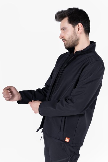 Dik Yaka Cepli Softshell Mont - Siyah