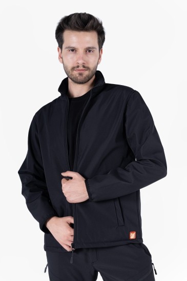 Dik Yaka Cepli Softshell Mont - Siyah