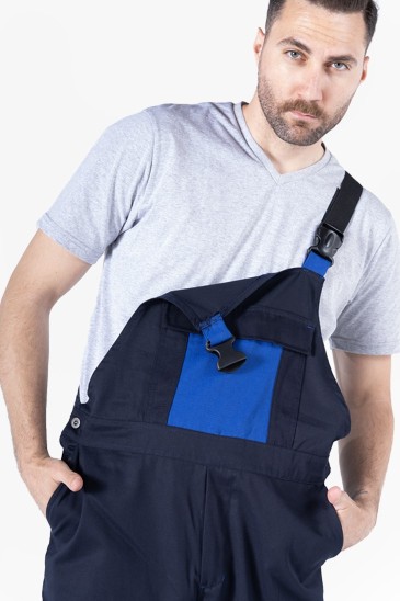 Elastik Cırt Ayarlı Bahçıvan Tulum - Lacivert - Saks Mavi