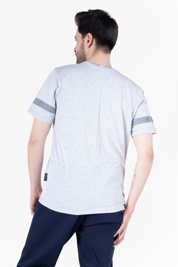 T 2830 Bisiklet Yaka Reflektörlü T-Shirt - Gri Melanj