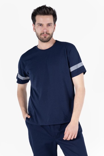 T 2830 Bisiklet Yaka Reflektörlü T-Shirt - Lacivert