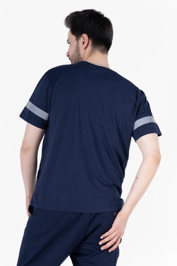 T 2830 Bisiklet Yaka Reflektörlü T-Shirt - Lacivert
