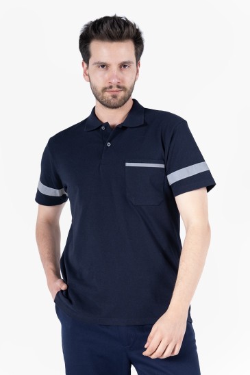 Polo Yaka Reflektörlü T-Shirt - Lacivert