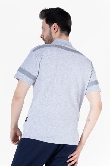 Polo Yaka Reflektörlü T-Shirt - Gri Melanj