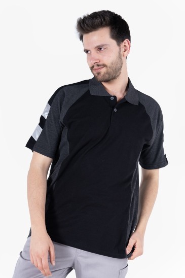 Polo Yaka T-Shirt - Siyah - Antrasit Gri
