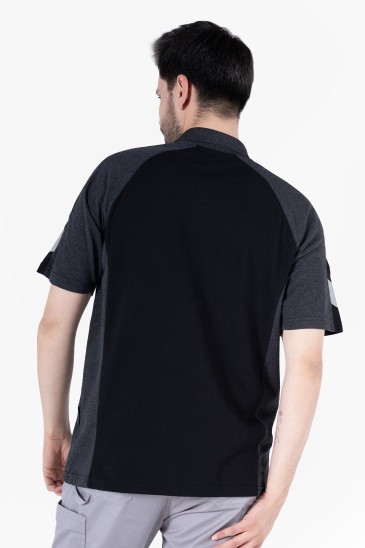 Polo Yaka T-Shirt - Siyah - Antrasit Gri