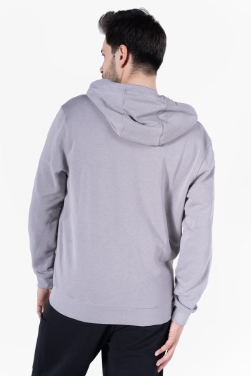 Diagonel Kapüşonlu Fermuarlı Sweatshirt - Light Gri