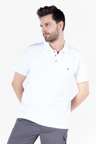 Polo Yaka Fleto Cepli T-Shirt - Beyaz