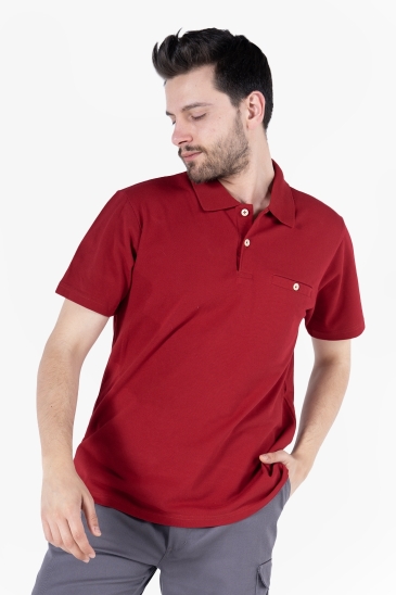 Polo Yaka Fleto Cepli T-Shirt - Bordo
