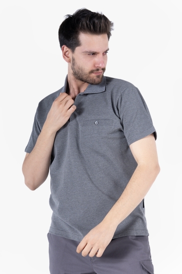 Polo Yaka Fleto Cepli T-Shirt - Füme Melanj