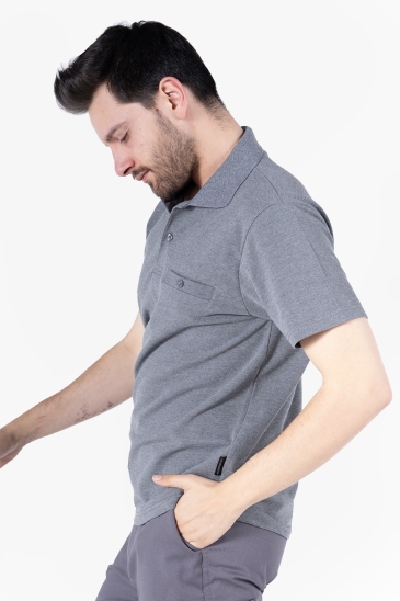 Polo Yaka Fleto Cepli T-Shirt - Füme Melanj