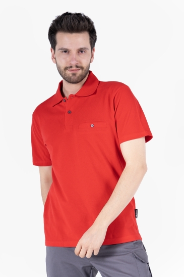 Polo Yaka Fleto Cepli T-Shirt - Kırmızı