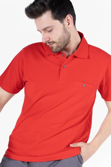 Polo Yaka Fleto Cepli T-Shirt - Kırmızı