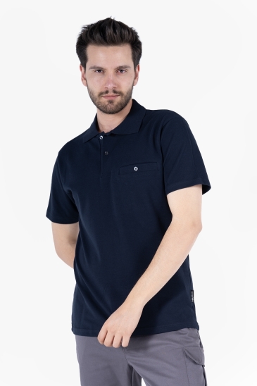 Polo Yaka Fleto Cepli T-Shirt - Lacivert