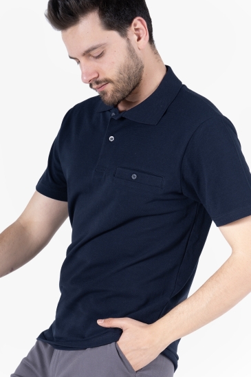 Polo Yaka Fleto Cepli T-Shirt - Lacivert