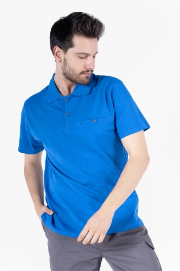 Polo Yaka Fleto Cepli T-Shirt - Pastel Mavi