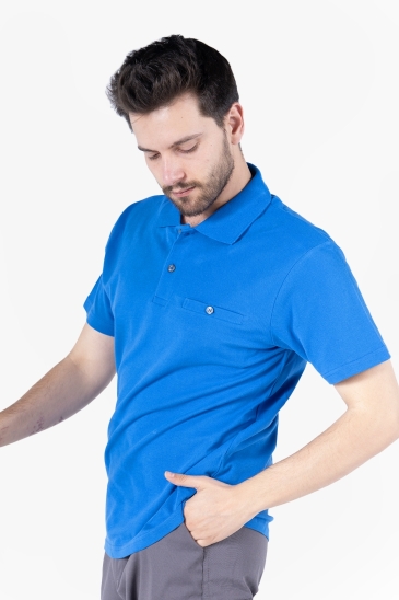 Polo Yaka Fleto Cepli T-Shirt - Pastel Mavi