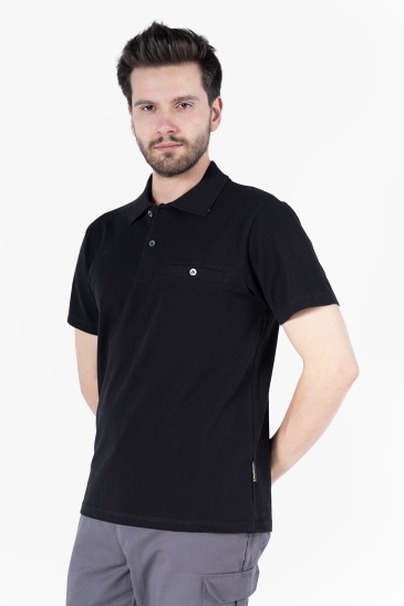 Polo Yaka Fleto Cepli T-Shirt - Siyah
