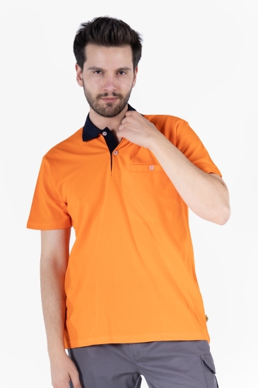 Polo Yaka Fleto Cepli T-Shirt - Turuncu