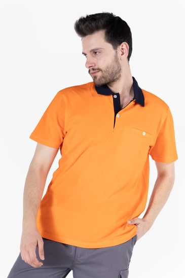 Polo Yaka Fleto Cepli T-Shirt - Turuncu
