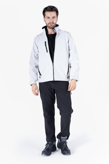 Gizli Kapüşonlu Softshell Mont - Açık Gri - Gri