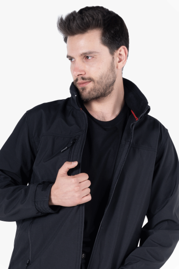 Gizli Kapüşonlu Softshell Mont - Siyah