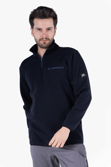 3 İplik Dik Yakalı Fermuarlı Sweatshirt - Lacivert