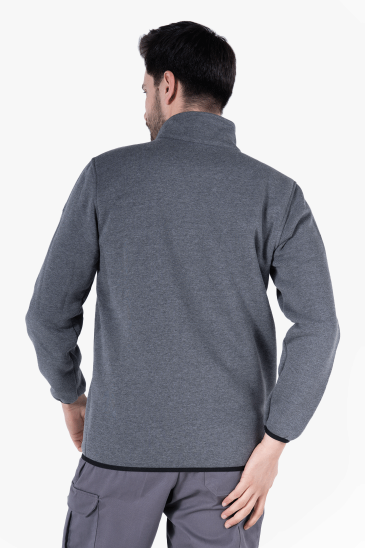 3 İplik Dik Yakalı Fermuarlı Sweatshirt - Füme Melanj