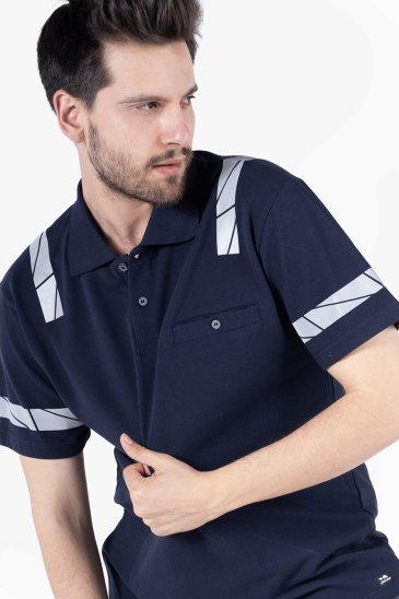 Polo Yaka Reflektörlü T-Shirt - Lacivert