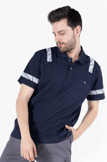 Polo Yaka Reflektörlü T-Shirt - Lacivert