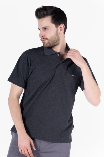 Polo Yaka Fleto Cepli T-Shirt - Antrasit Melanj