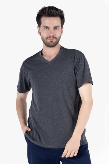 V Yaka T-Shirt - Antrasit Melanj