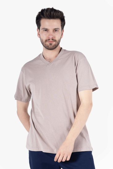 V Yaka T-Shirt - Camel