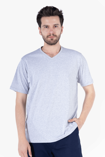 V Yaka T-Shirt - Gri Melanj