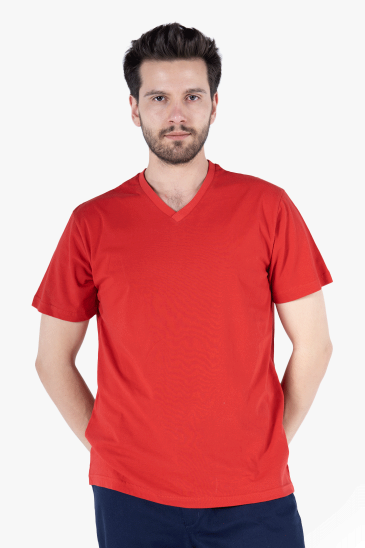 V Yaka T-Shirt - Kırmızı