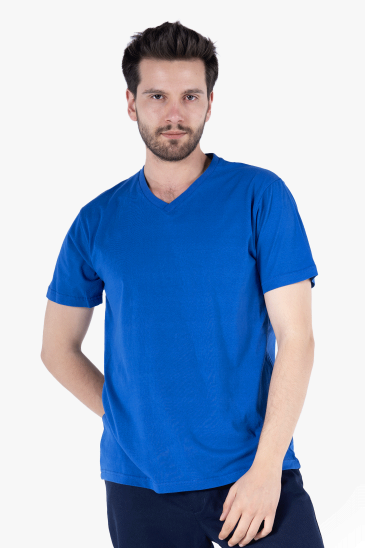 V Yaka T-Shirt - Saks Mavi