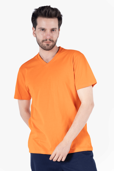 V Yaka T-Shirt - Turuncu