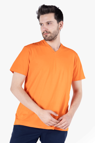 V Yaka T-Shirt - Turuncu