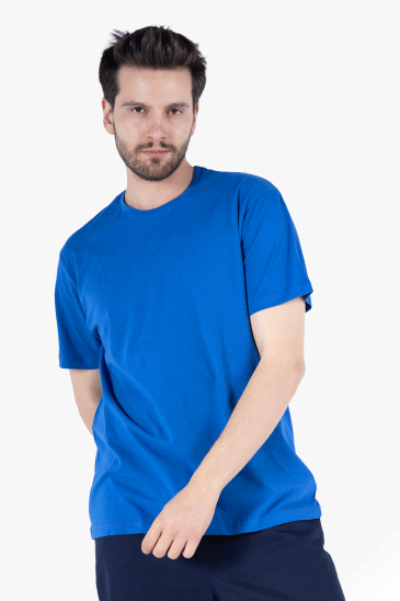 Bisiklet Yaka T-Shirt - Saks Mavi