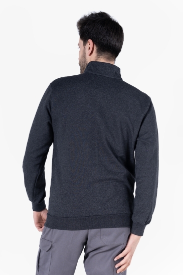 2 İplik Dik Yakalı Fermuarlı Sweatshirt - Antrasit Melanj