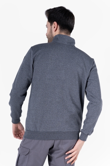 2 İplik Dik Yakalı Fermuarlı Sweatshirt - Füme Melanj