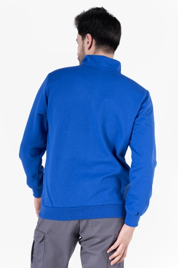 2 İplik Dik Yakalı Fermuarlı Sweatshirt - Saks Mavi