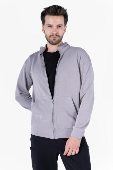 OWL 9150 Diagonel Fermuarlı Sweatshirt - Light Gri