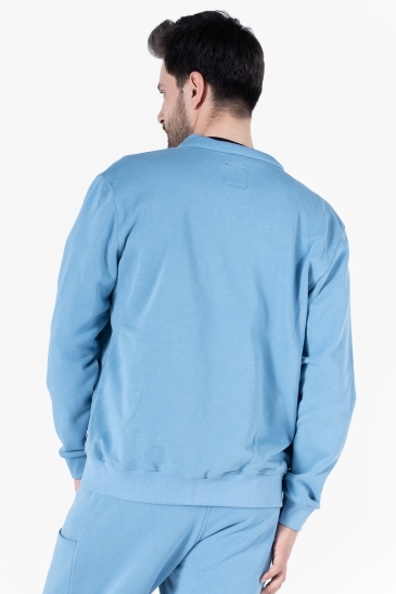 OWL 9150 Diagonel Fermuarlı Sweatshirt - Light İndigo